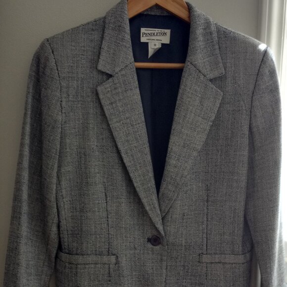 'Pendleton' Single Breasted Semi Fitted Jacket Navy/Cream Size 10 EUC - Picture 1 of 12